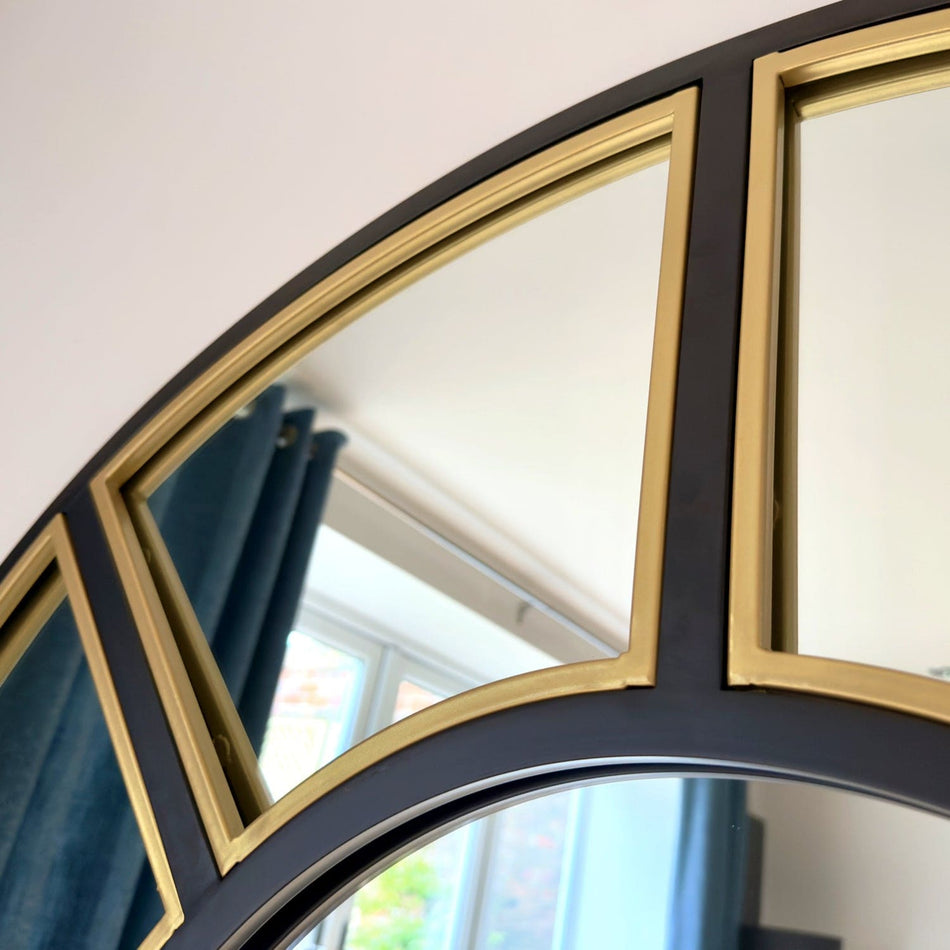 Mio - Full Length Black & Gold Metal Arched Window Mirror - 180cm x 105cm.