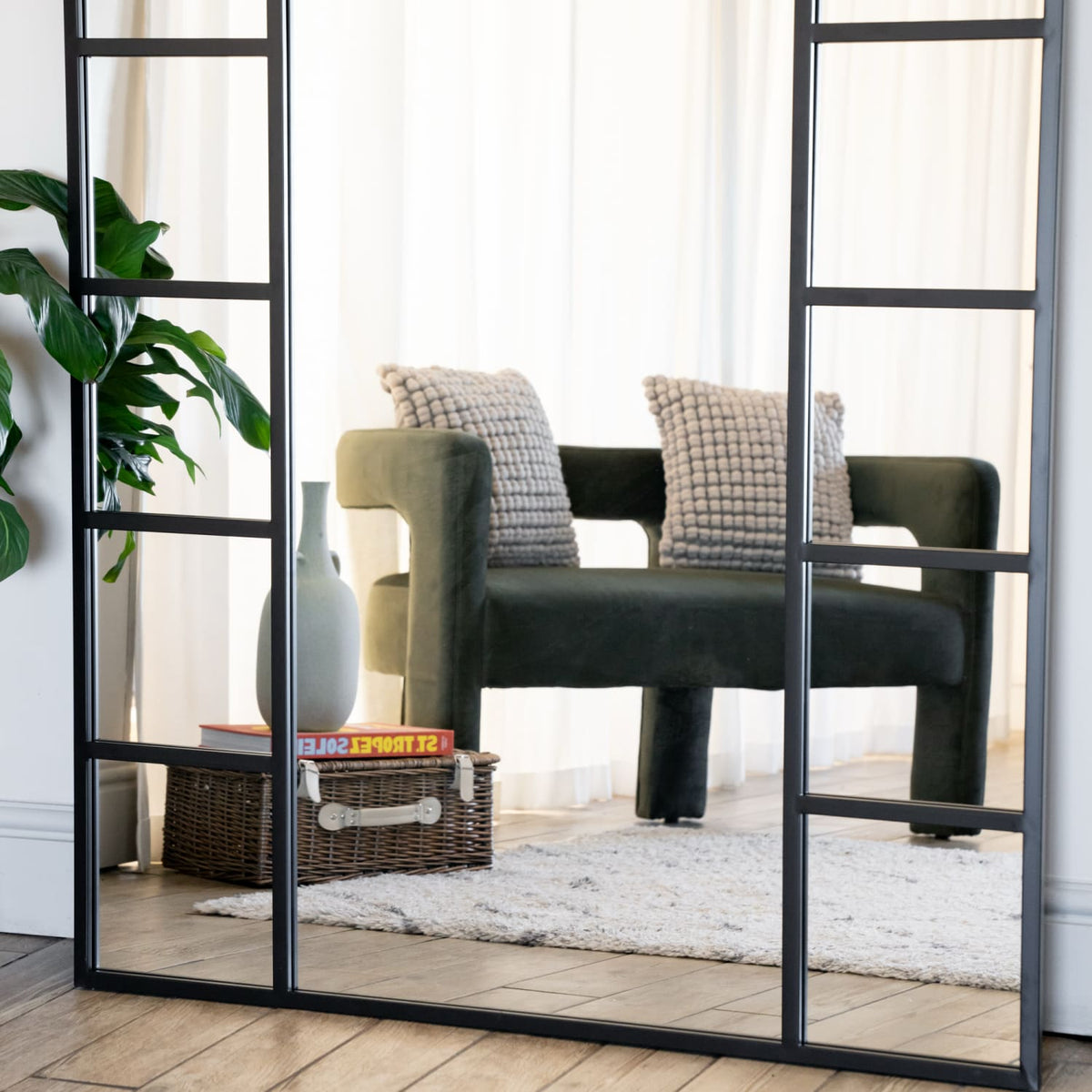 Mio - Full Length Black Metal Arched Window Mirror - 180cm x 105cm ...