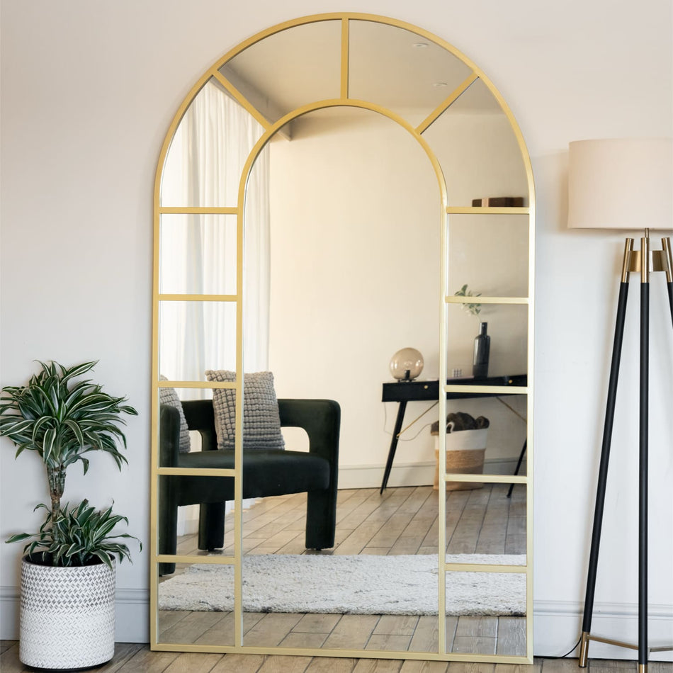 Mio- Full Length Gold Metal Arched Window Mirror - 200cm x 120cm