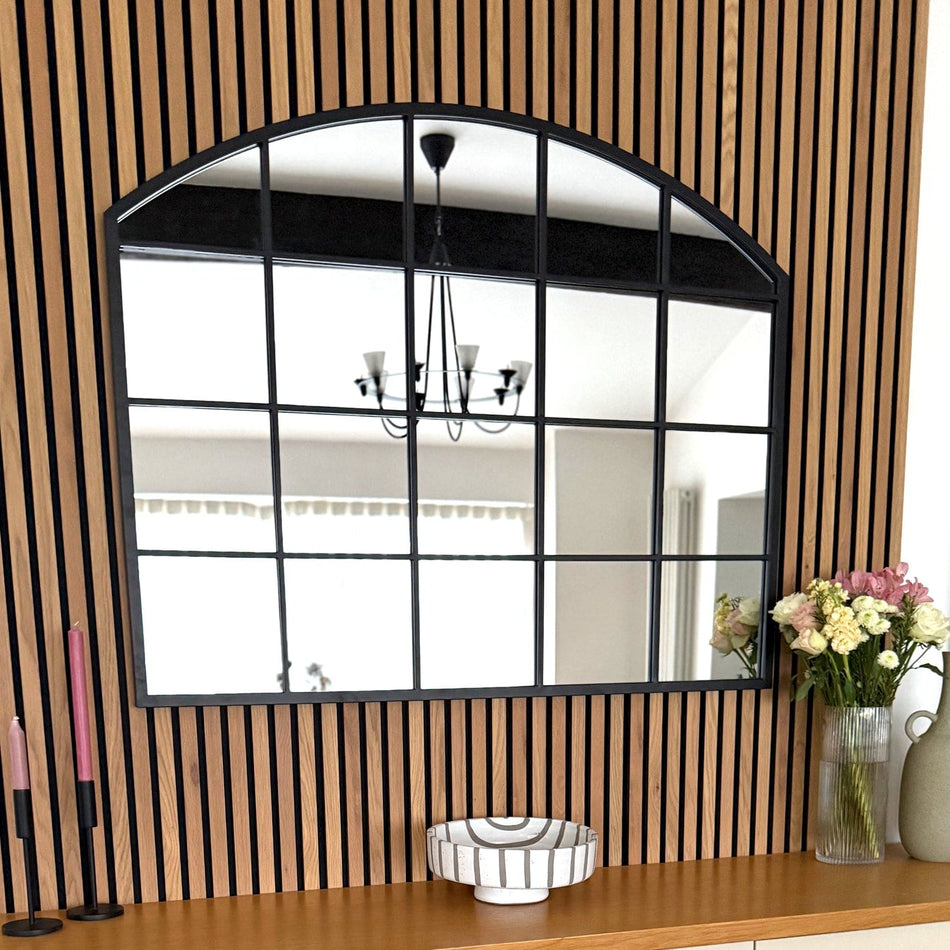 Tomi - Black Metal Arched Lattice Window Mirror - 95cm x 120cm